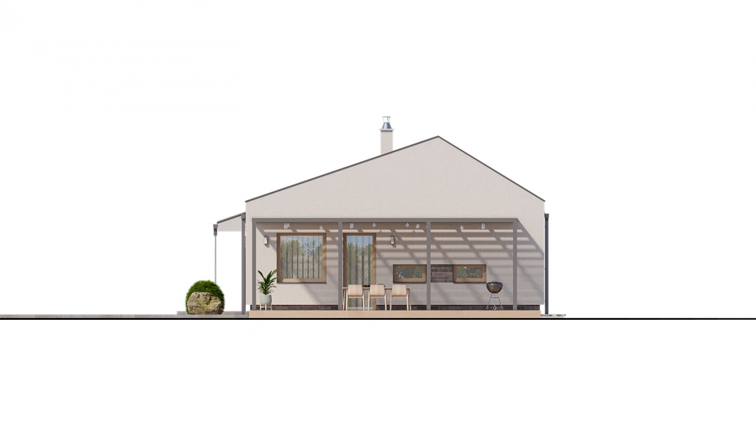 projekt pre moderný bungalov na úzky pozemok